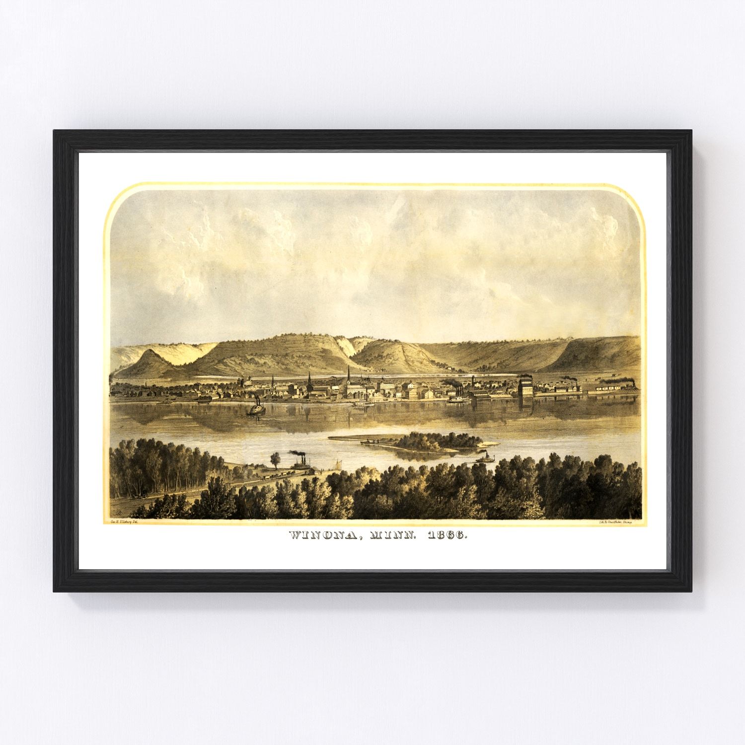 Vintage map of Winona, Minnesota, 1867, digitally restored
