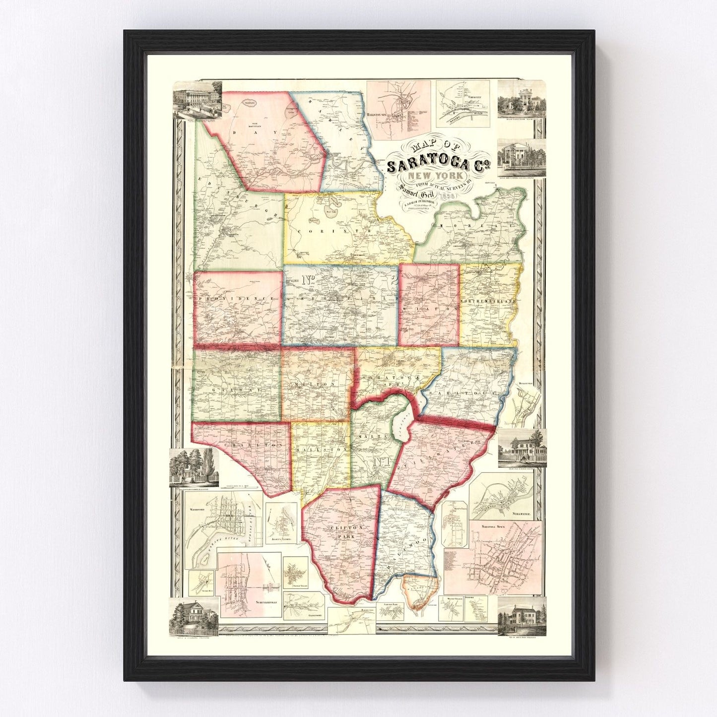 vintage map of Saratoga County, New York, 1856