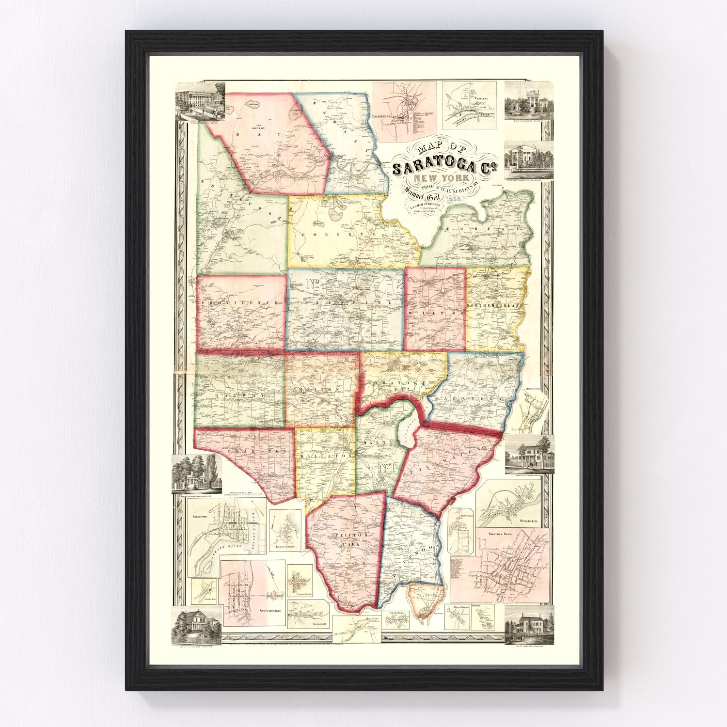 vintage map of Saratoga County, New York, 1856