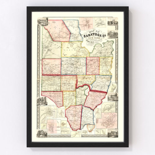 vintage map of Saratoga County, New York, 1856