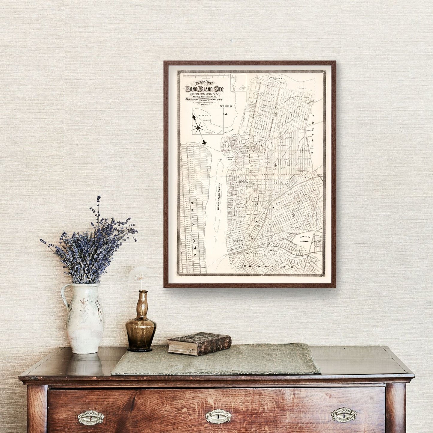 Vintage Map of Queens County, New York, 1874