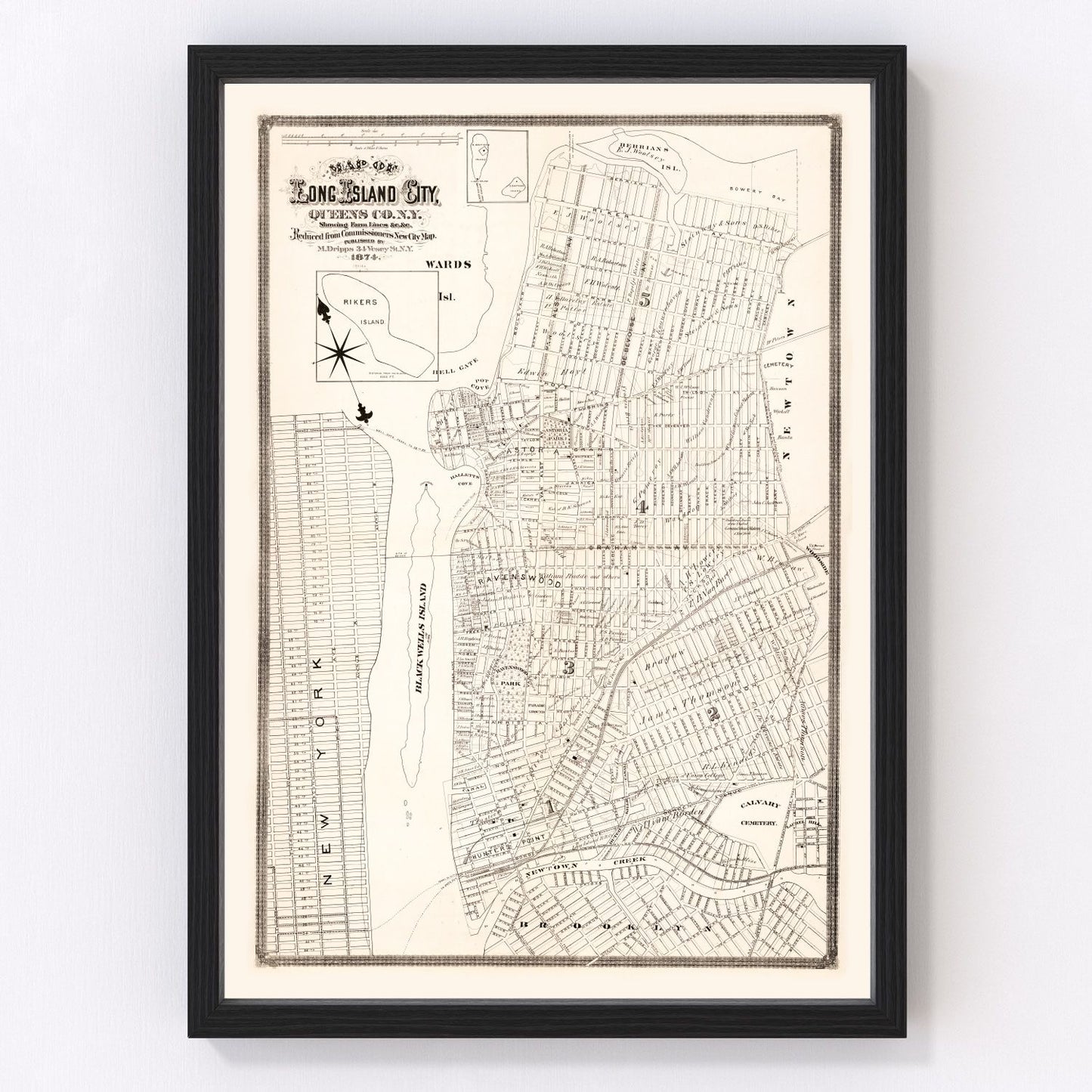 Vintage map of Queens County, New York, 1874