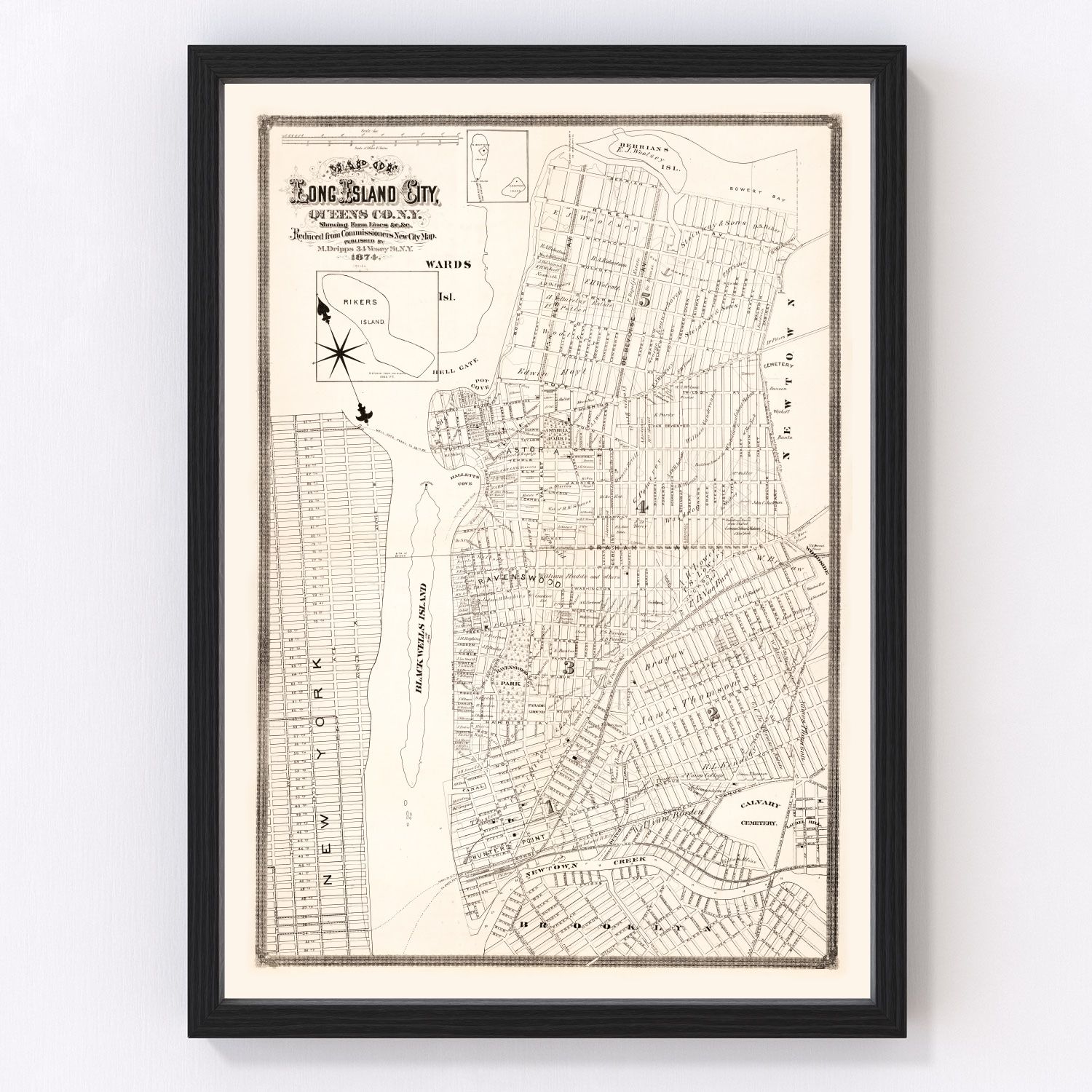 Vintage map of Queens County, New York, 1874
