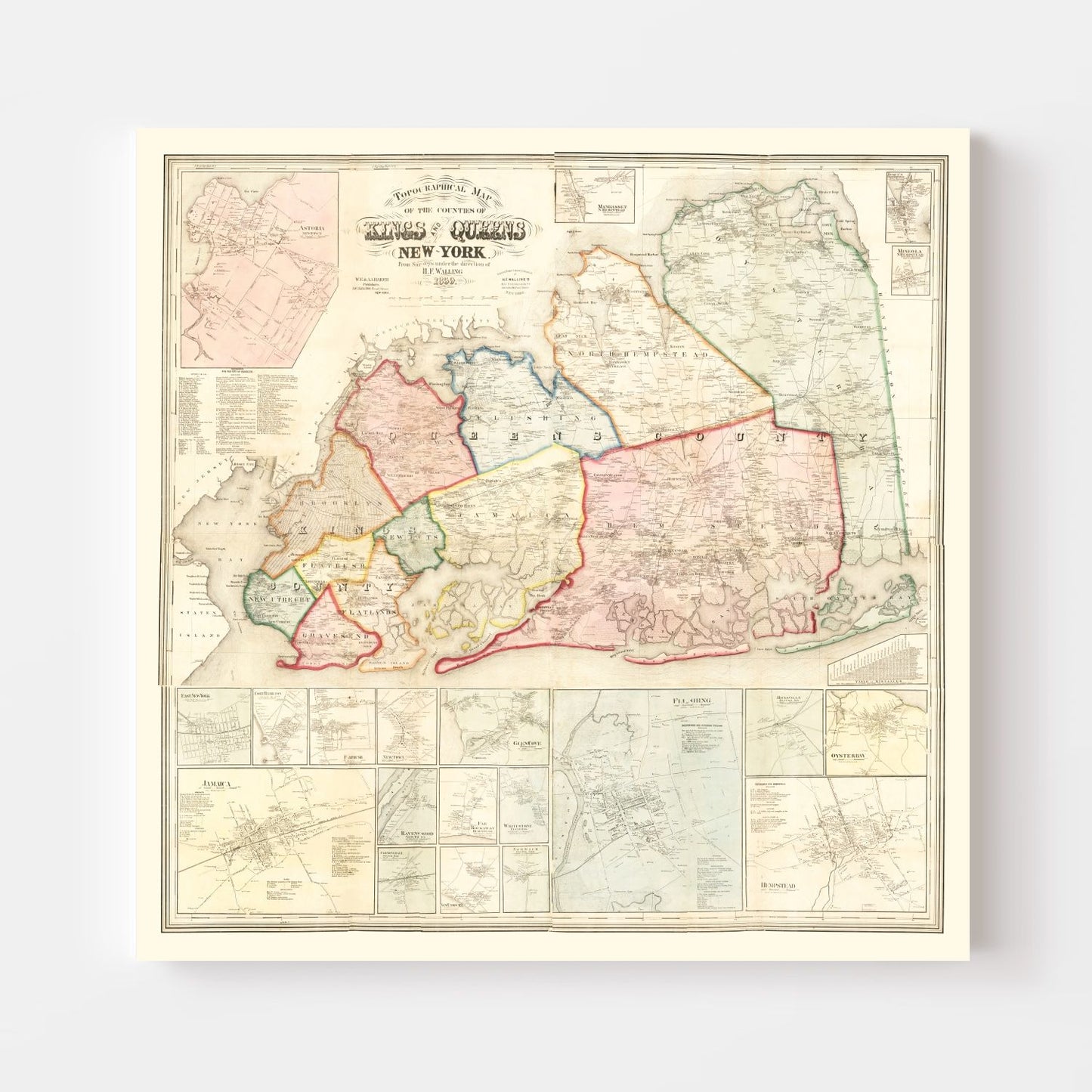 Vintage Map of Queens County, New York, 1859