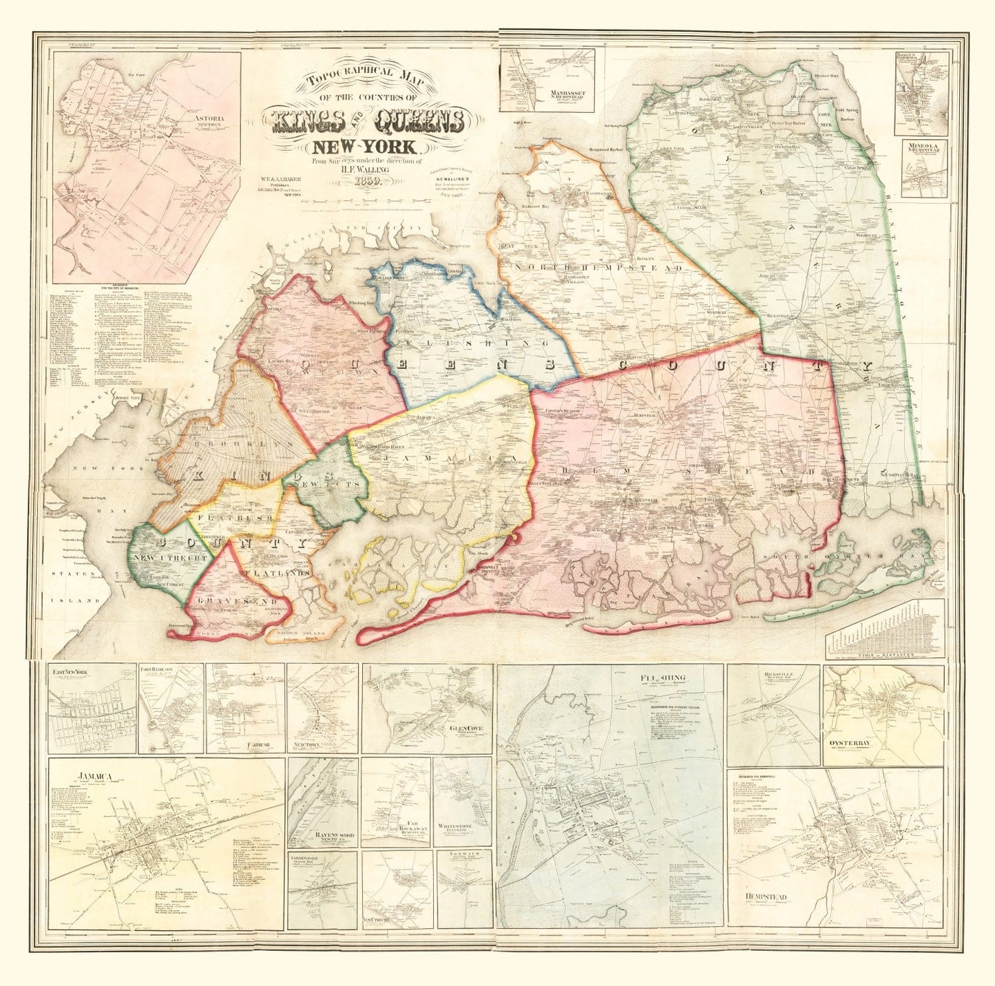 Vintage Map of Queens County, New York, 1859