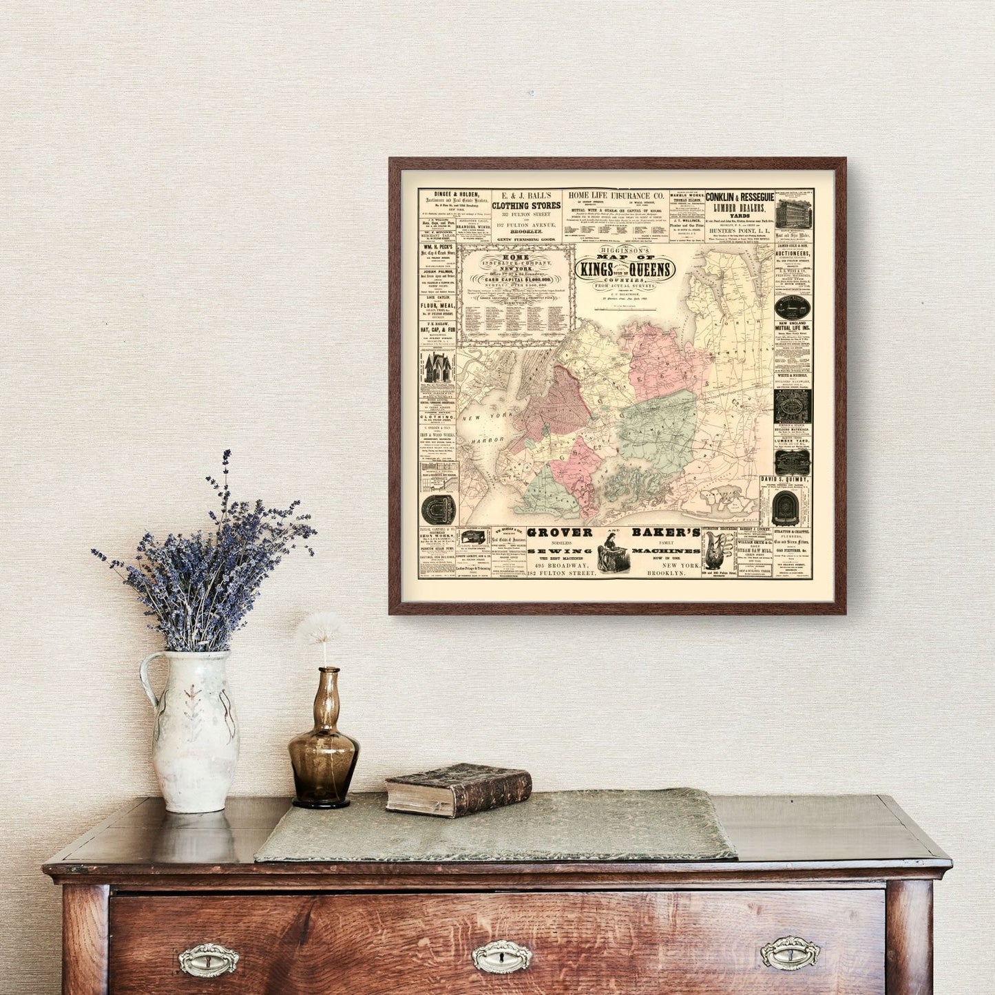 Vintage Map of Kings County, New York, 1860