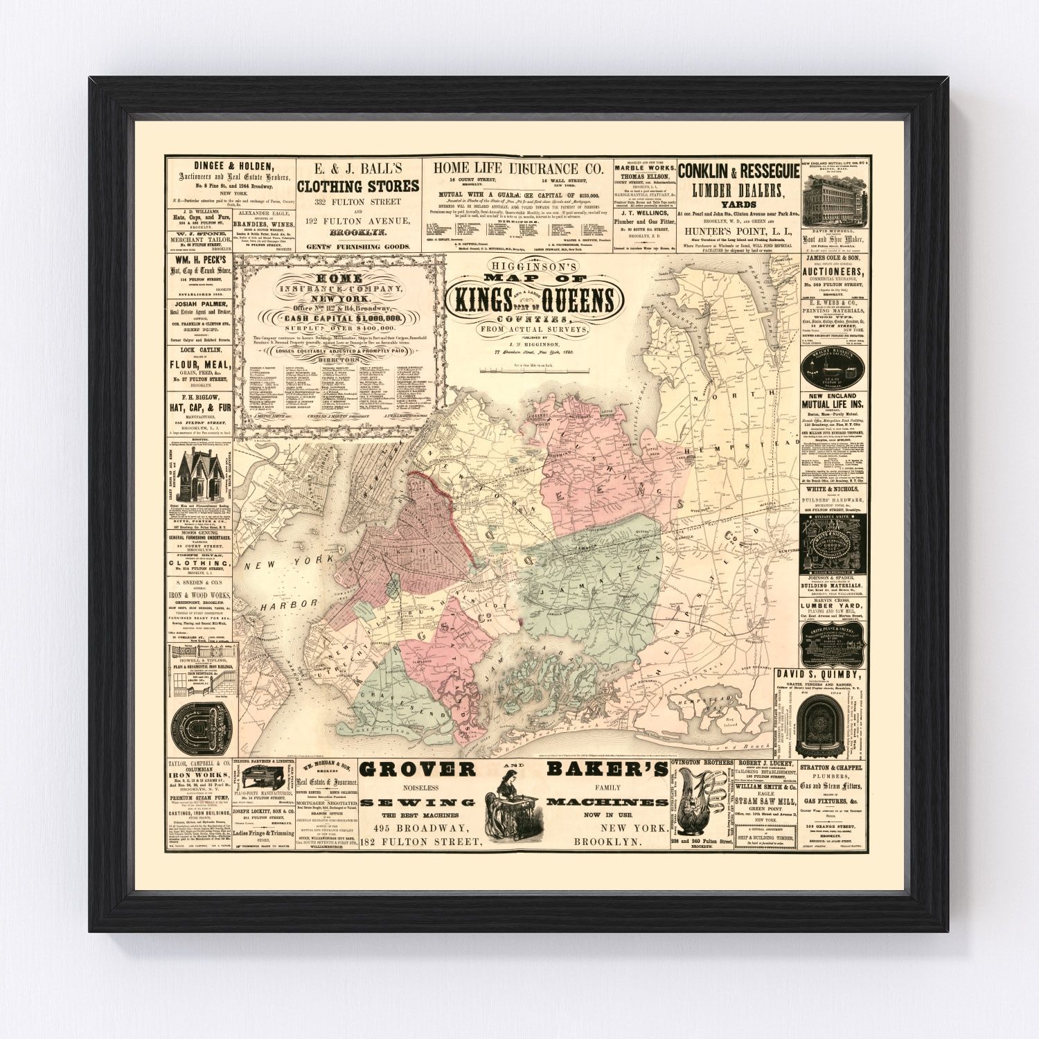 vintage map of Kings County, New York, 1860