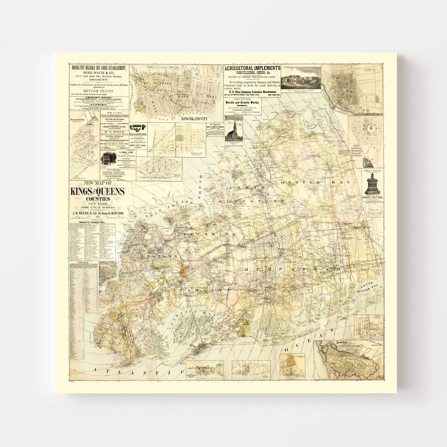 Vintage Map of Kings County, New York, 1886