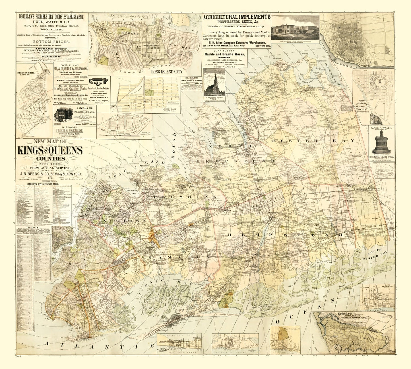 Vintage Map of Kings County, New York, 1886