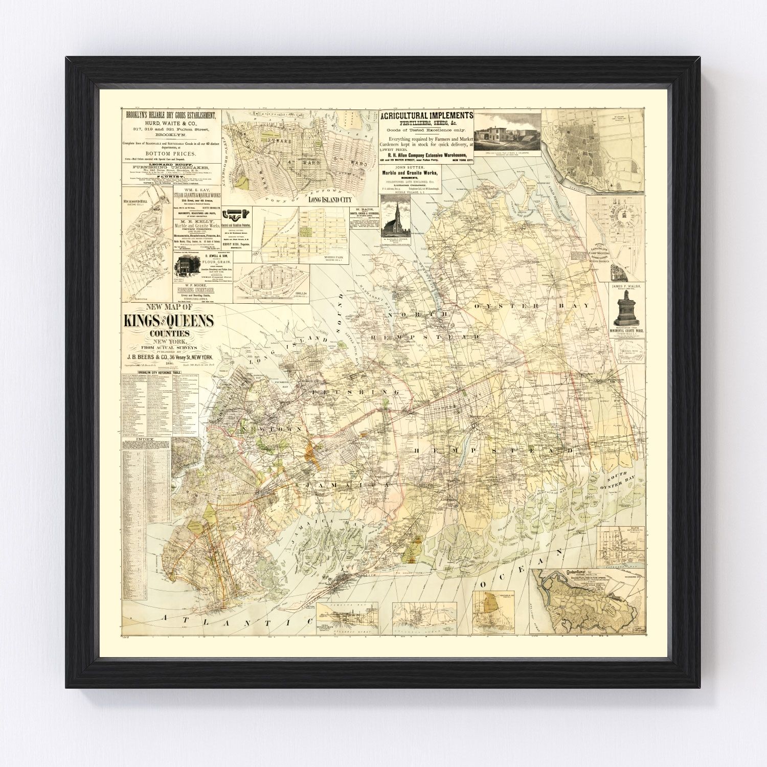 vintage map of Kings County, New York, 1886