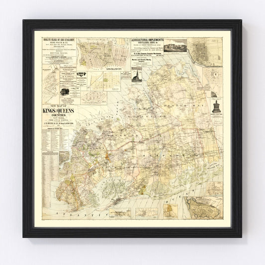 vintage map of Kings County, New York, 1886