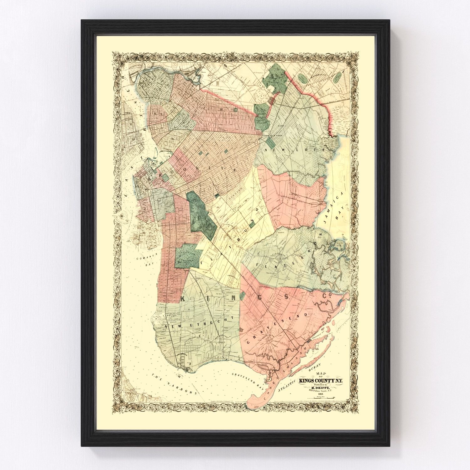 vintage map of Kings County, New York, 1868