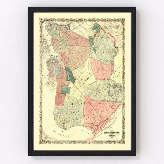 vintage map of Kings County, New York, 1868