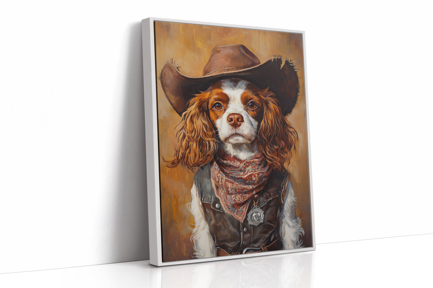 Western Cavalier Cowgirl Dog Art Print