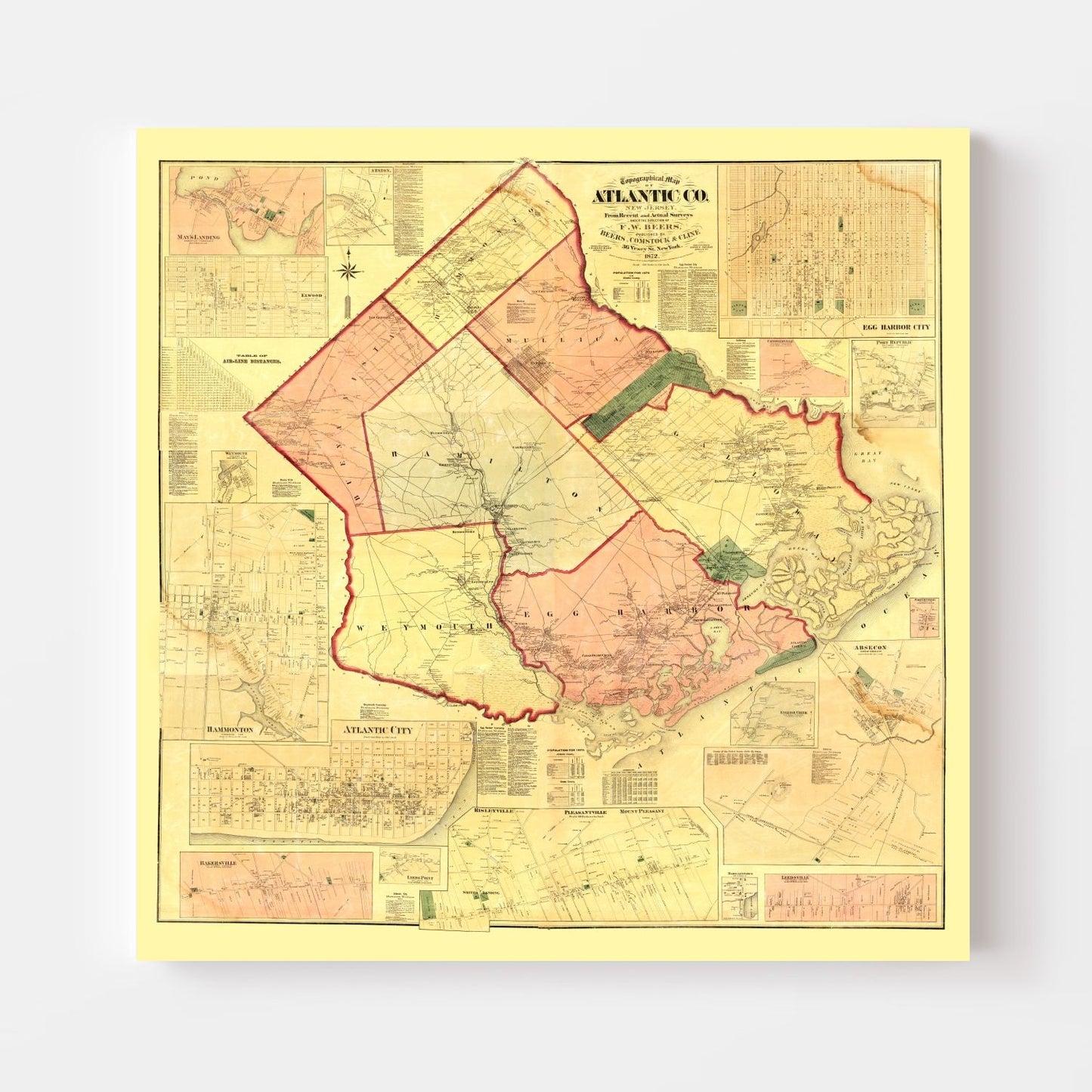 Vintage Map of Atlantic County, New Jersey, 1872