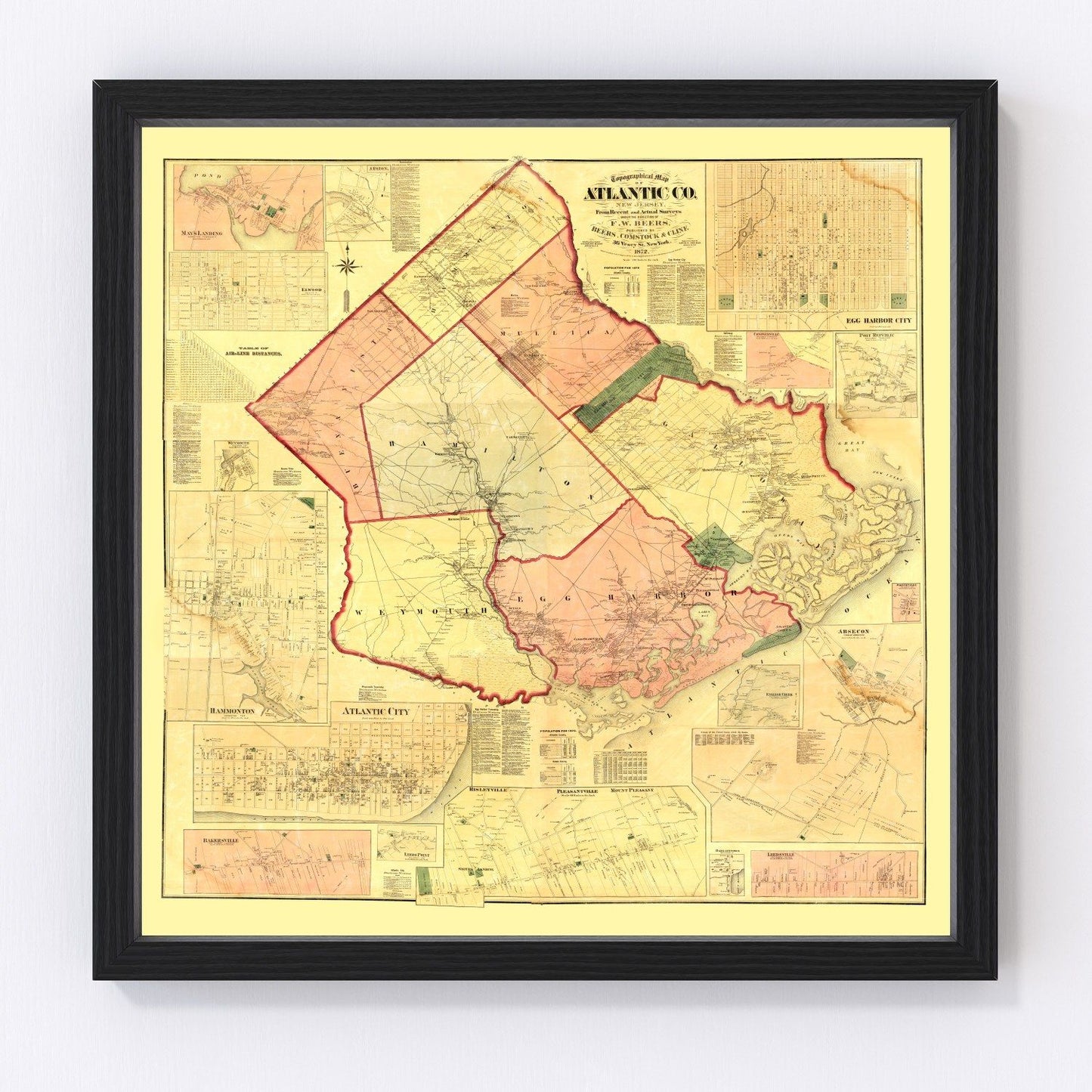 vintage map of Atlantic County, New Jersey, 1872, Jersey Shore