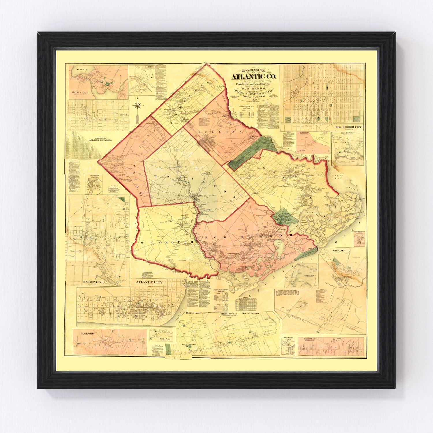 vintage map of Atlantic County, New Jersey, 1872, Jersey Shore