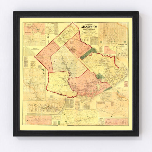 vintage map of Atlantic County, New Jersey, 1872, Jersey Shore