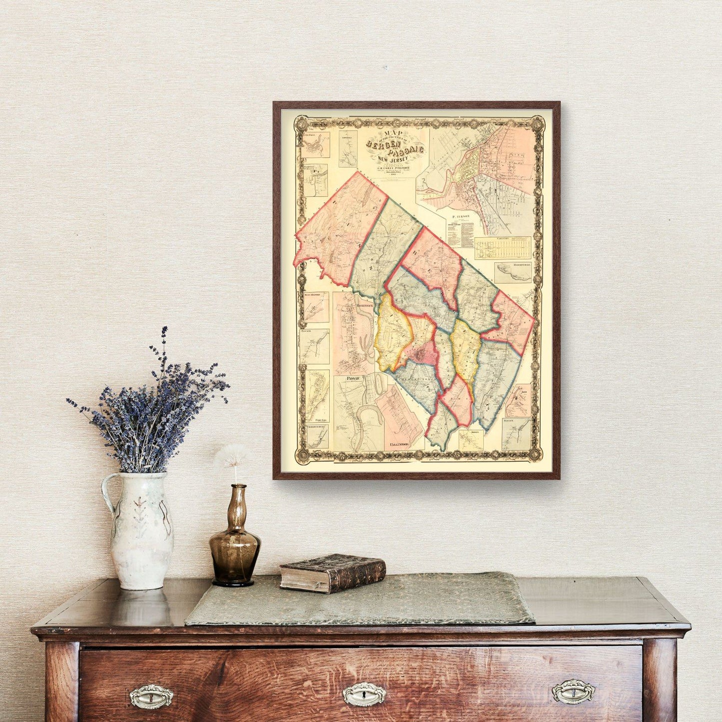 Vintage Map of Bergen County, New Jersey, 1861