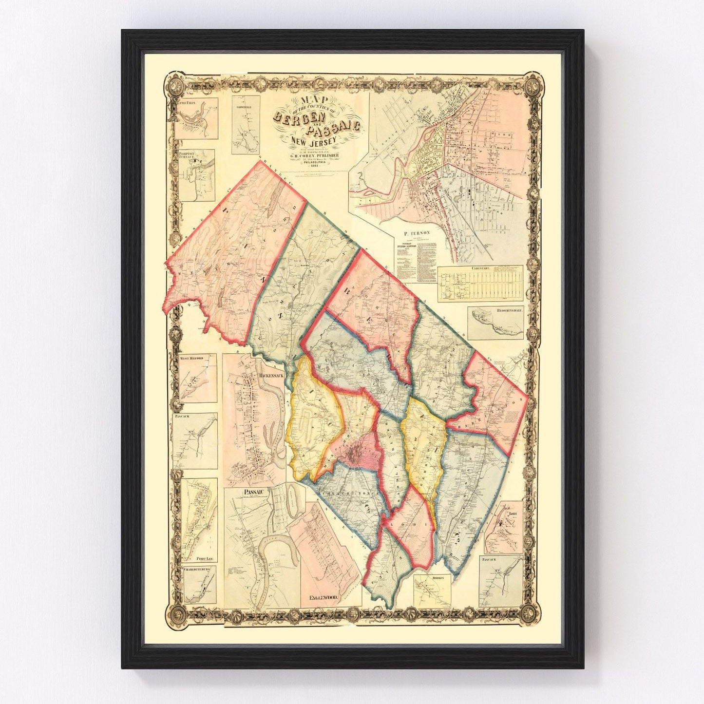 Vintage map of Bergen County, New Jersey, 1861