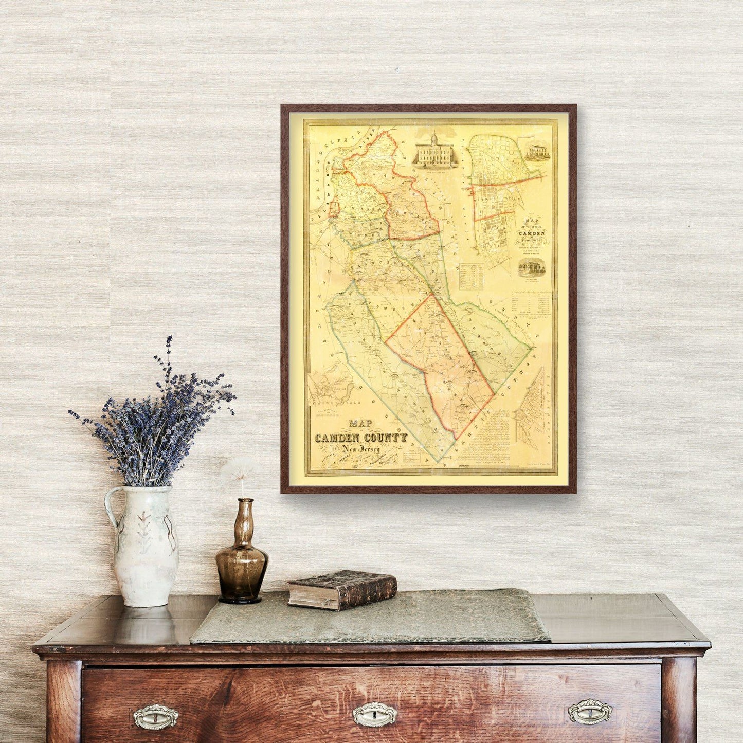 Vintage Map of Camden County, New Jersey, 1857