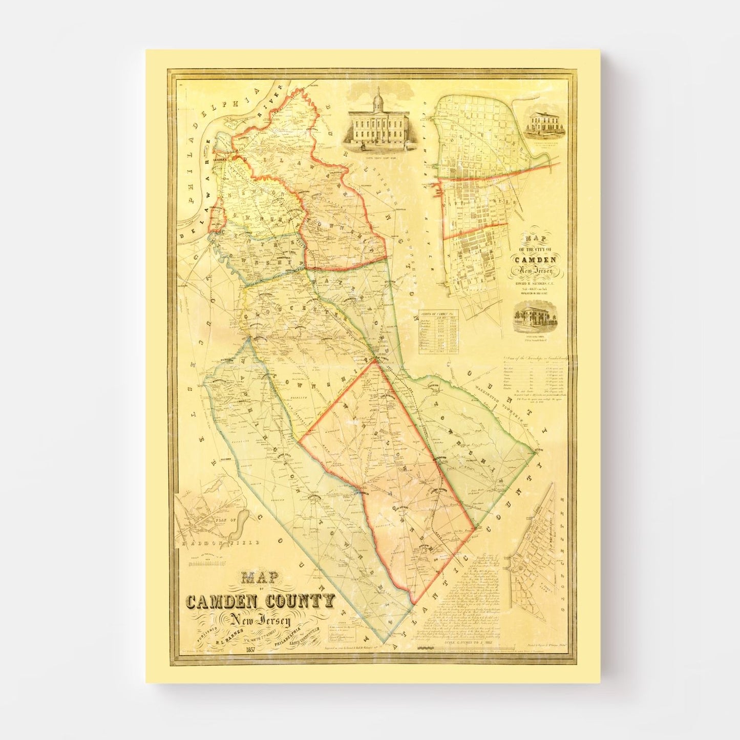 Vintage Map of Camden County, New Jersey, 1857