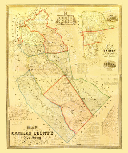 Vintage Map of Camden County, New Jersey, 1857