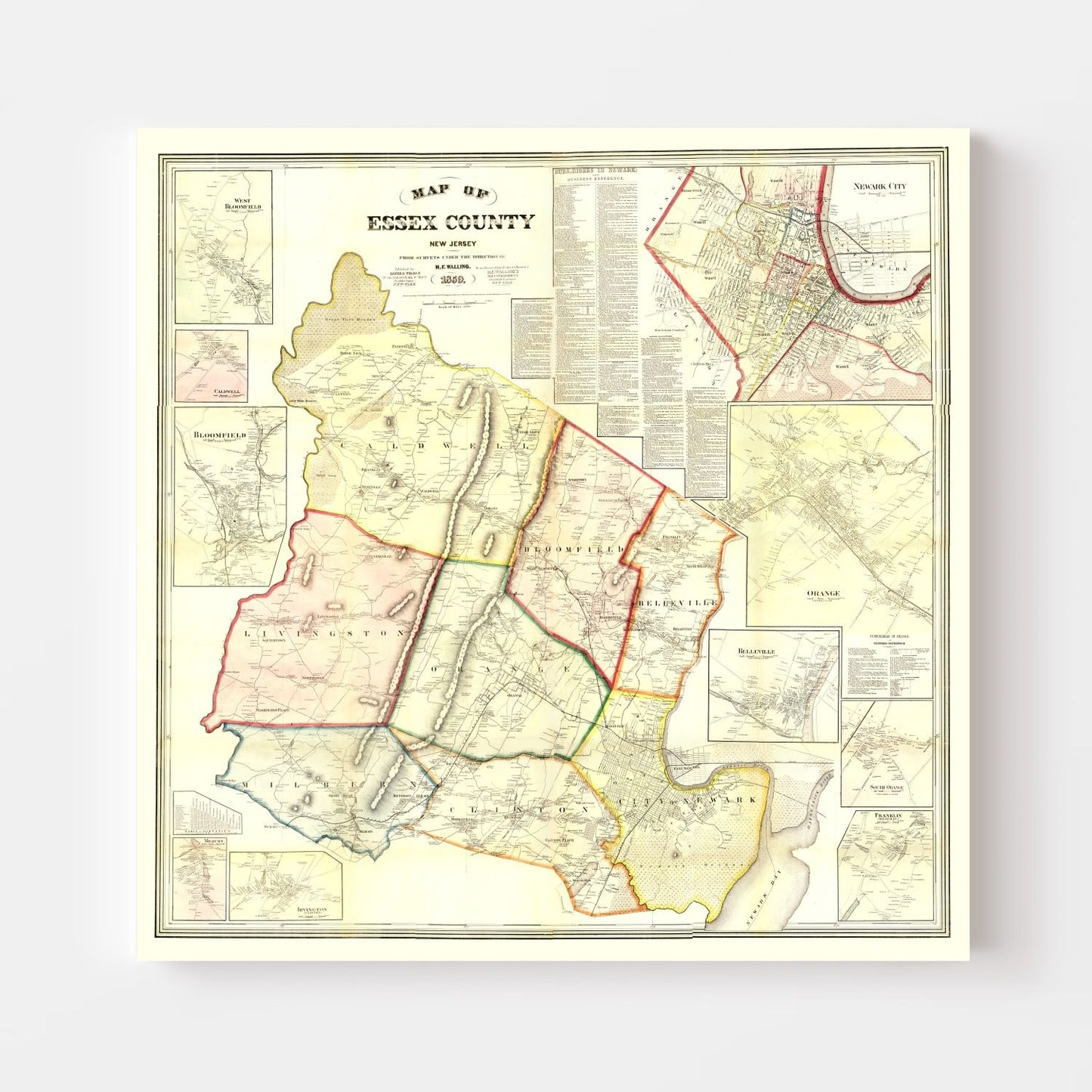 Vintage Map of Essex County, New Jersey, 1859
