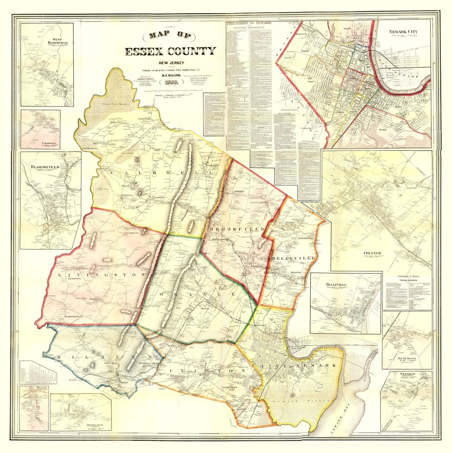 Vintage Map of Essex County, New Jersey, 1859