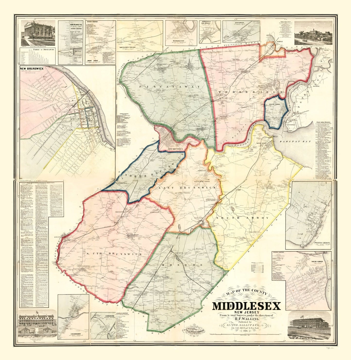 Vintage Map of Middlesex County, New Jersey, 1861