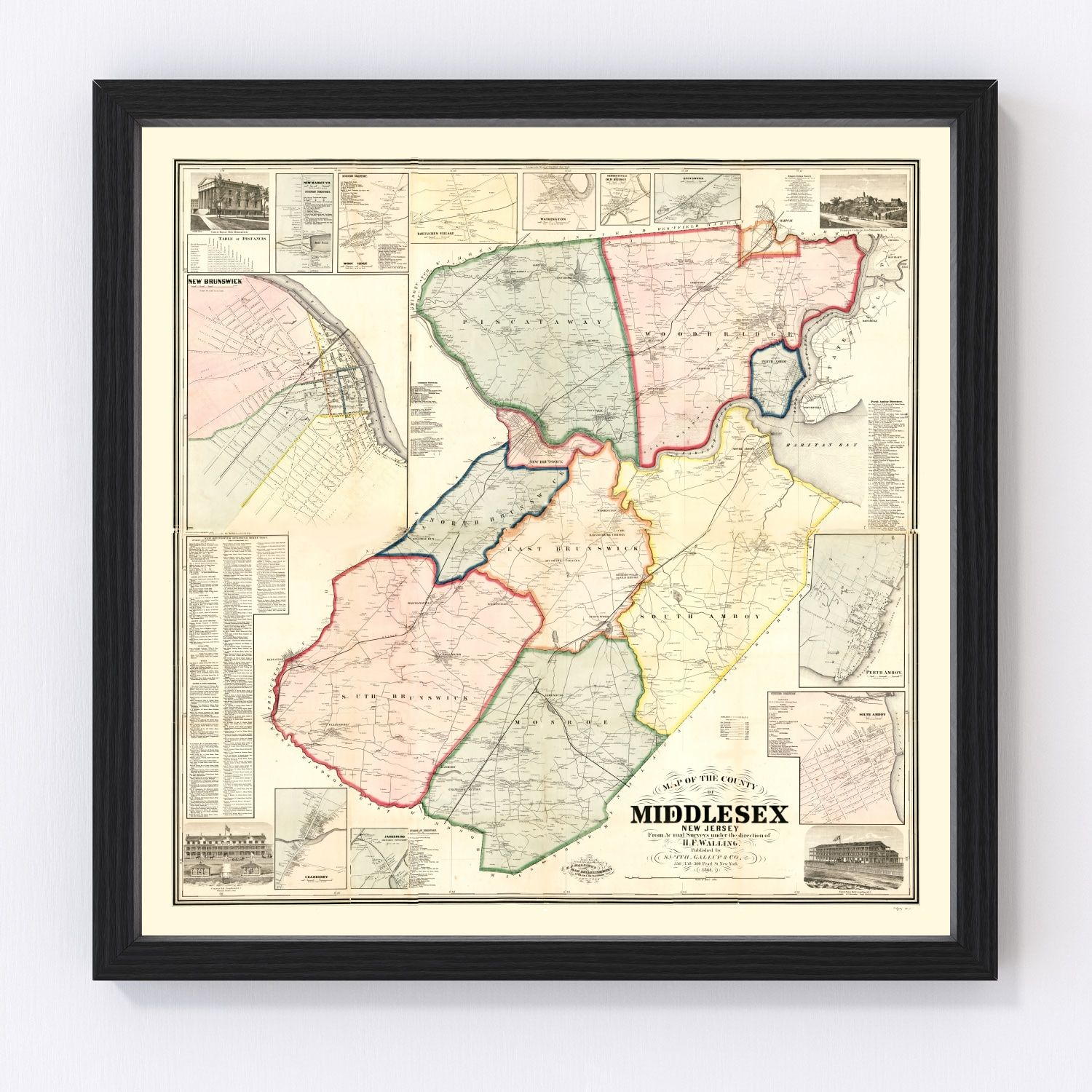 vintage map of Middlesex County, New Jersey, 1861