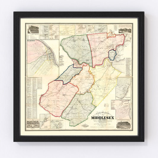 vintage map of Middlesex County, New Jersey, 1861