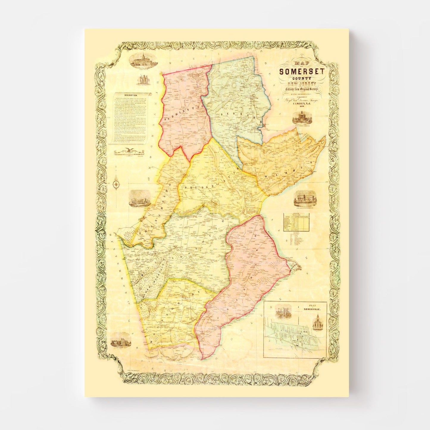 Vintage Map of Somerset County, New Jersey, 1850 II