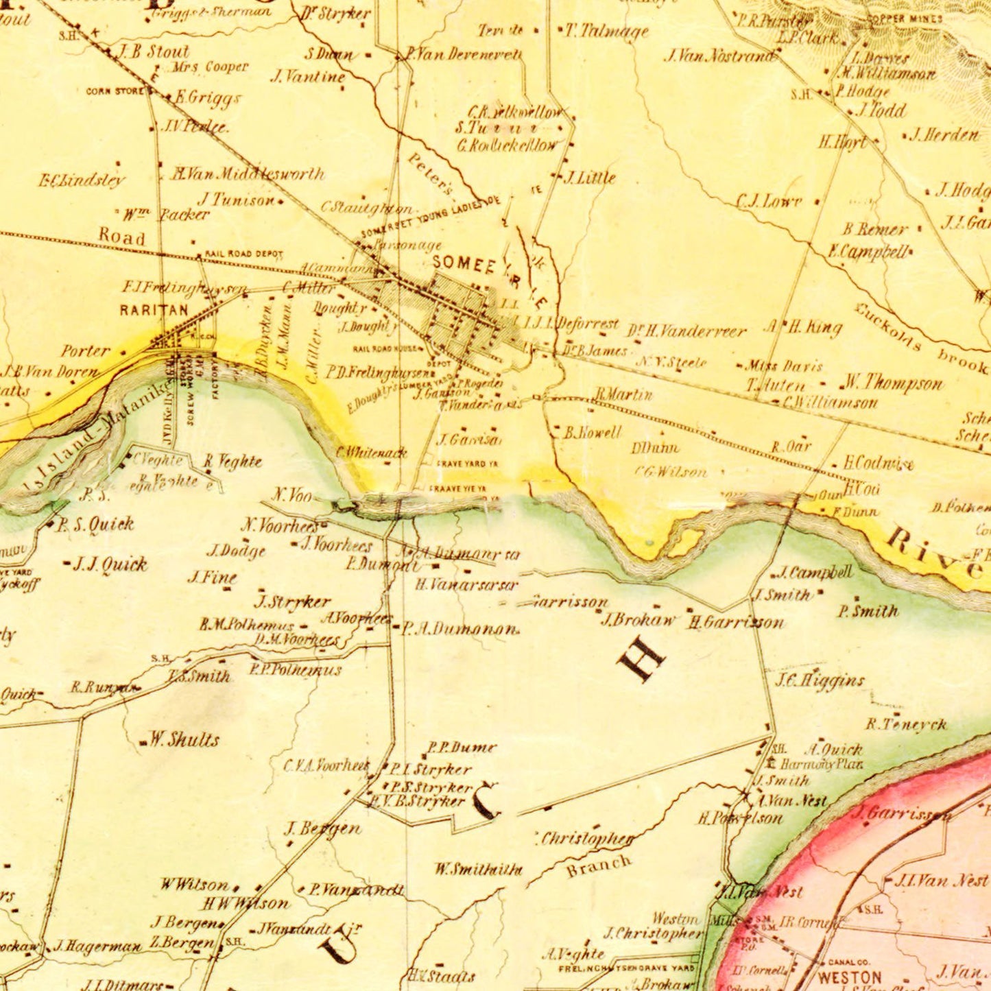 Vintage Map of Somerset County, New Jersey, 1850 II