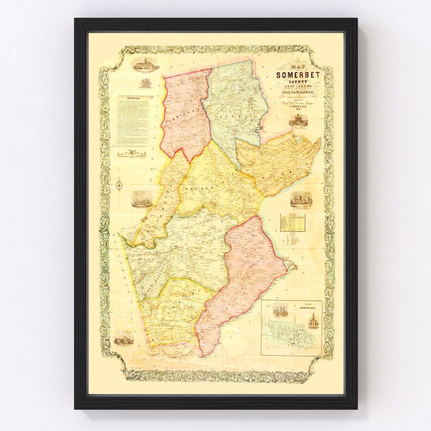 vintage map of Somerset County, New Jersey, 1850