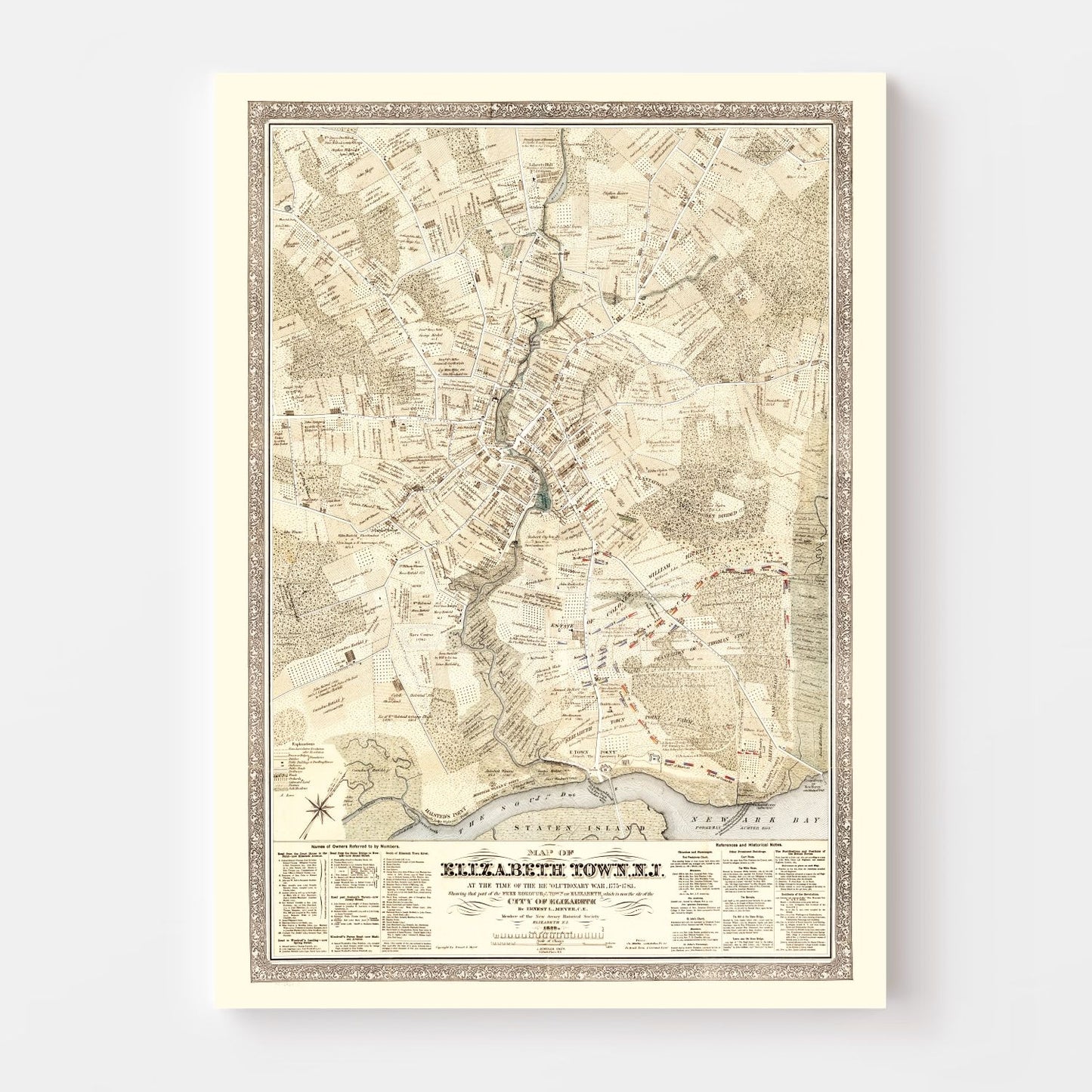 Vintage Map of Elizabethtown, New Jersey 1775
