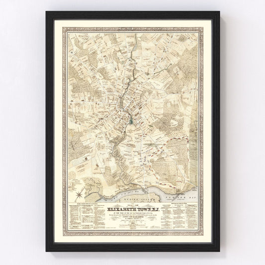 Vintage restored map of Elizabethtown, New Jersey, 1775, Revolutionary War colonial town