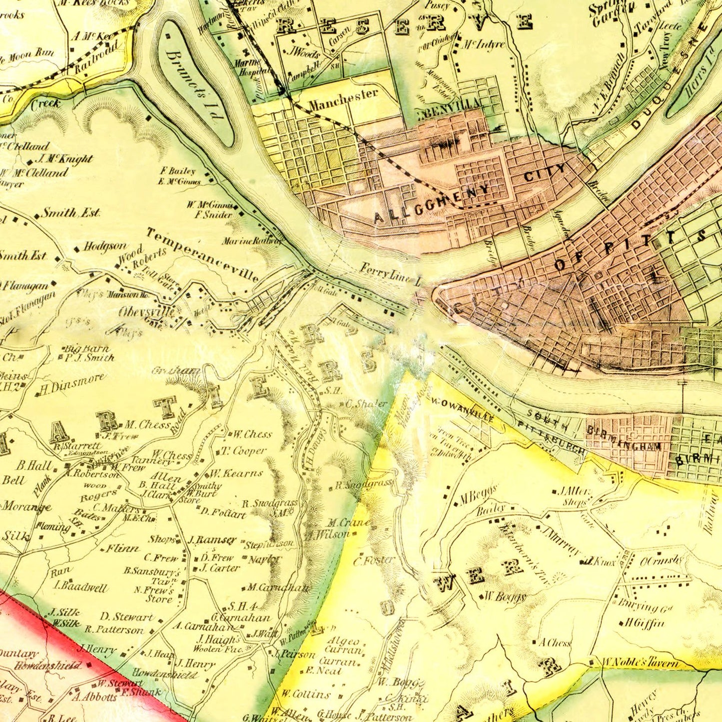Vintage Map of Allegheny County, Pennsylvania, 1851