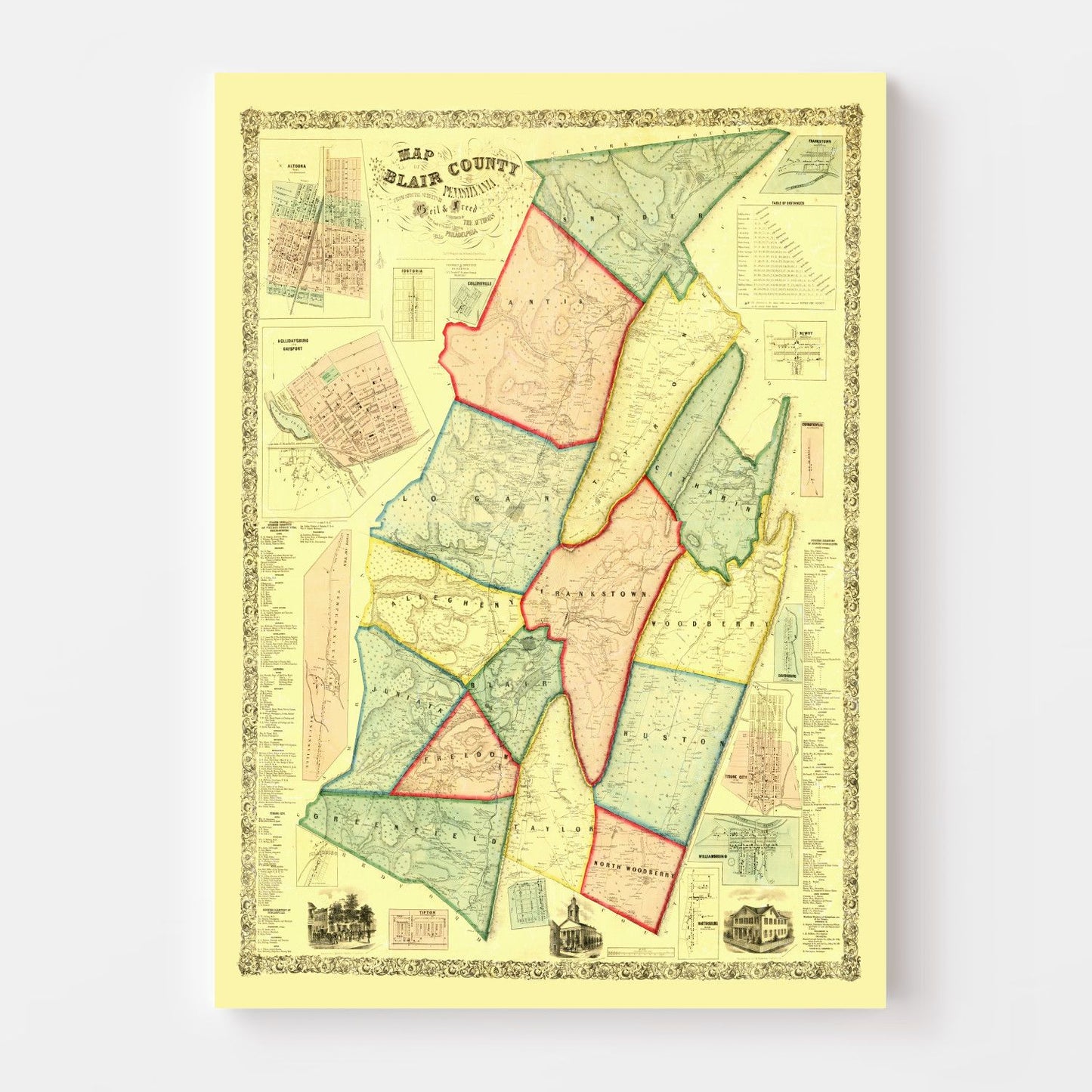 Vintage Map of Blair County, Pennsylvania, 1859