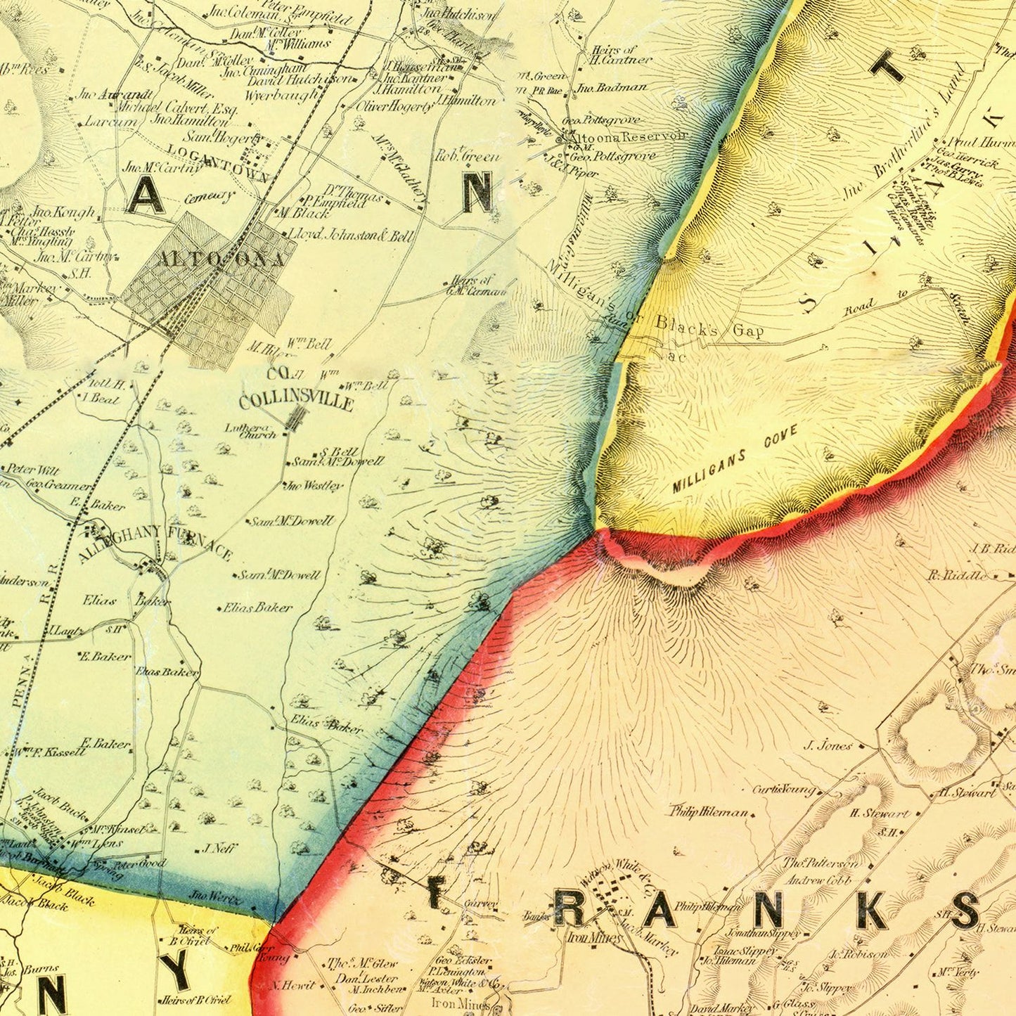 Vintage Map of Blair County, Pennsylvania, 1859