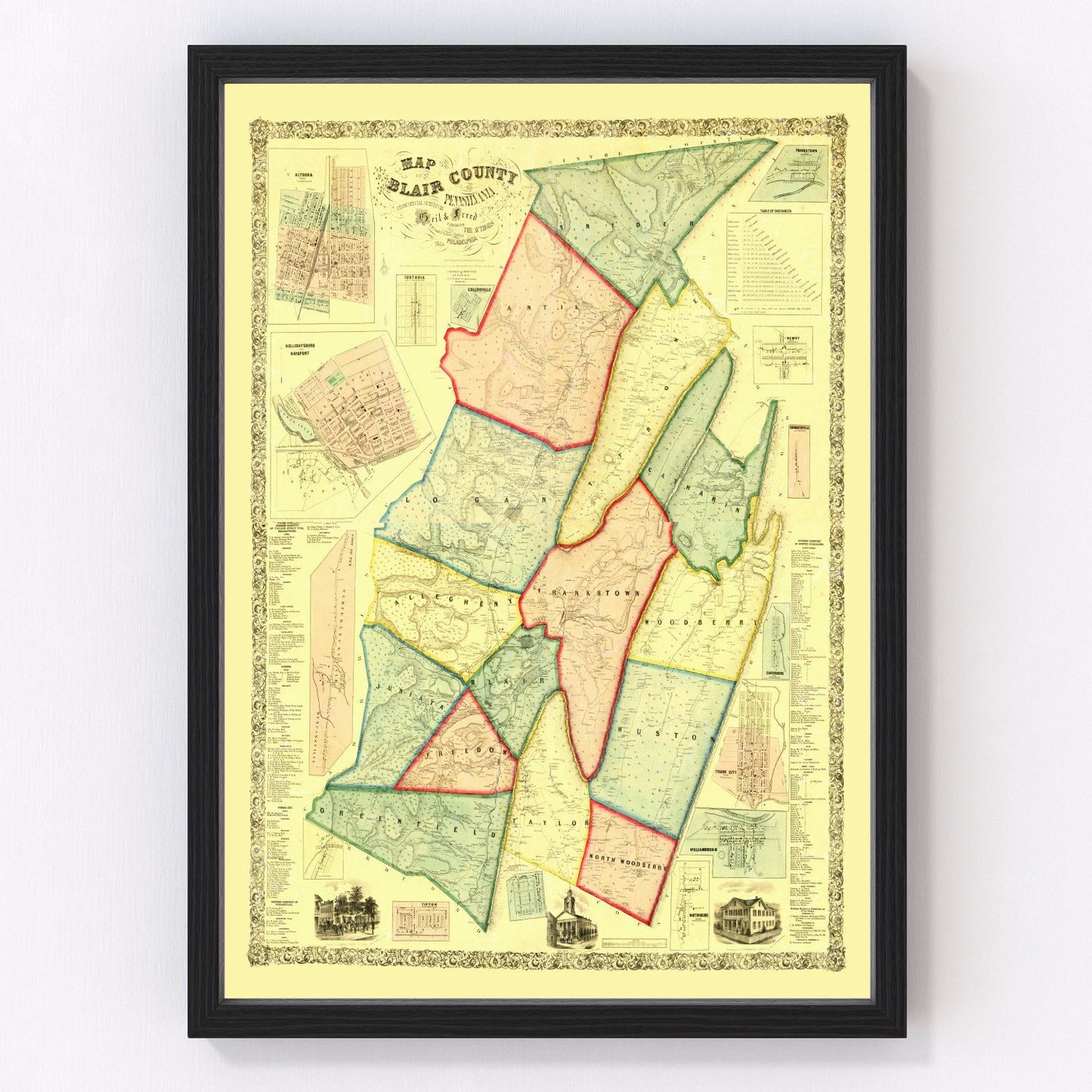 Vintage map of Blair County, Pennsylvania, 1859