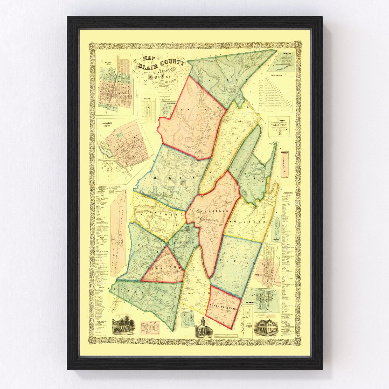 Vintage map of Blair County, Pennsylvania, 1859