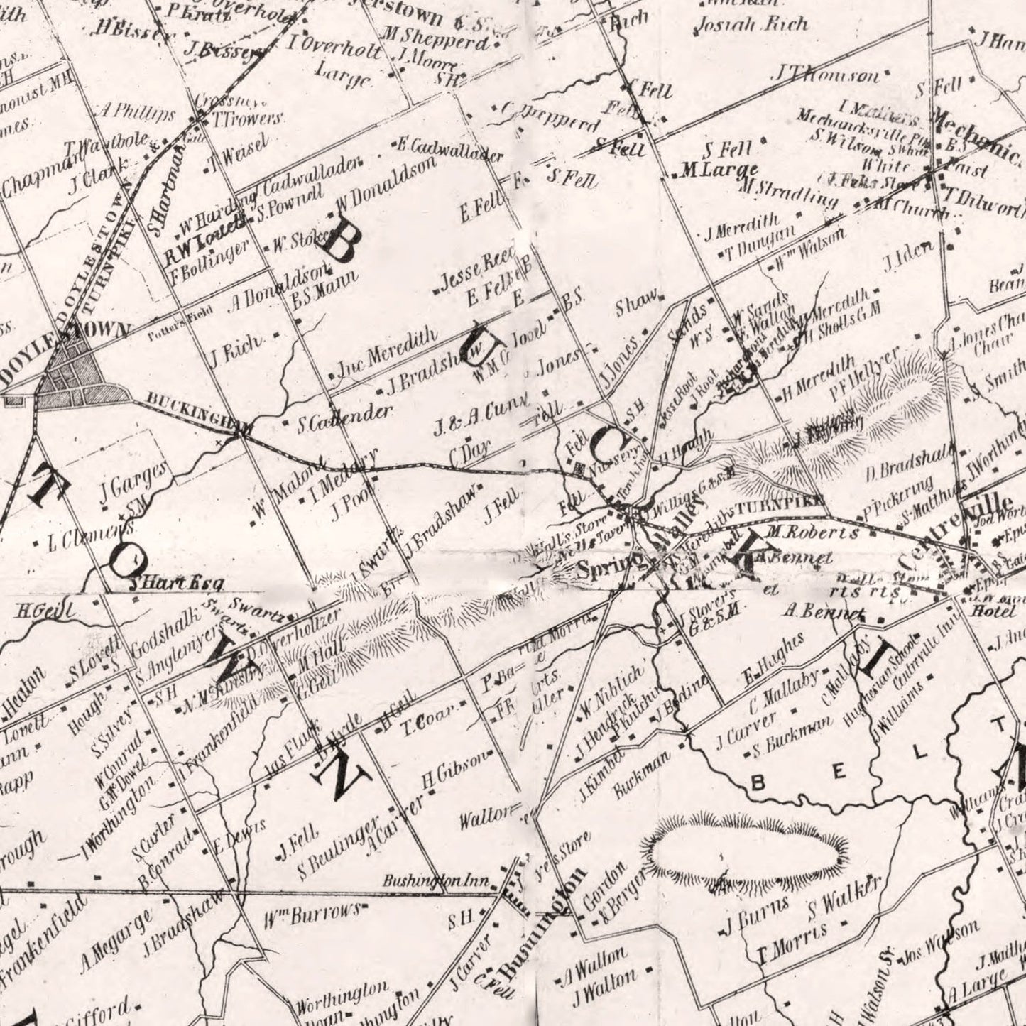 Vintage Map of Bucks County, Pennsylvania 1850