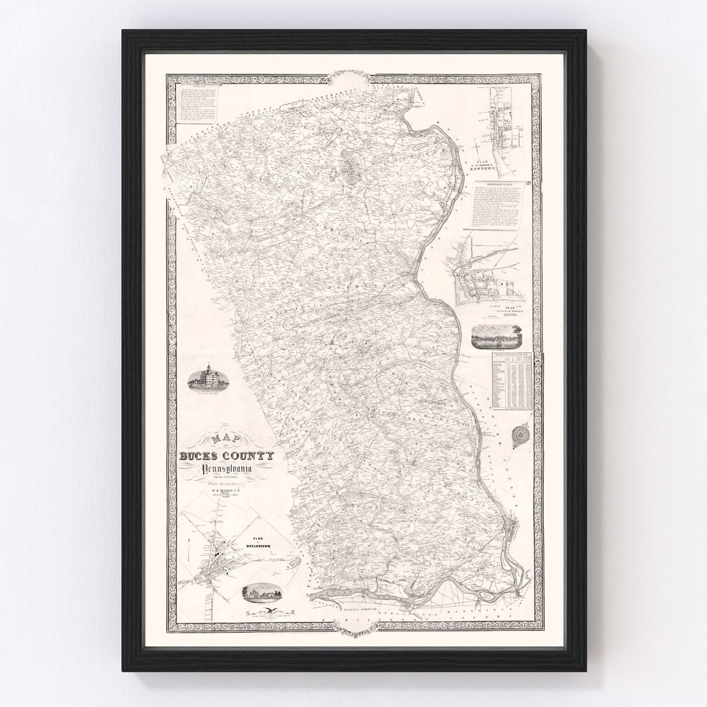 Vintage map of Bucks County, Pennsylvania, 1850