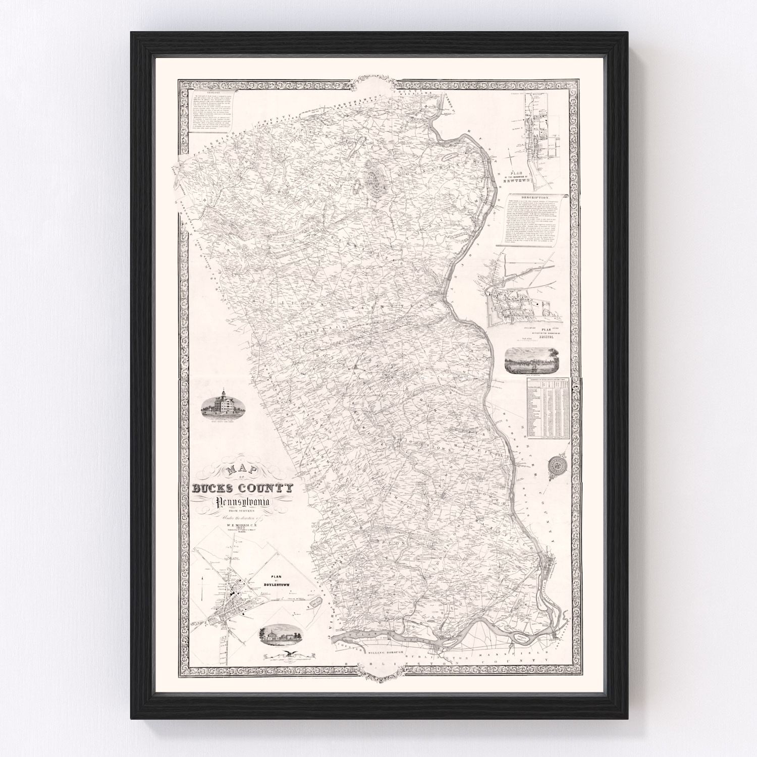 Vintage map of Bucks County, Pennsylvania, 1850
