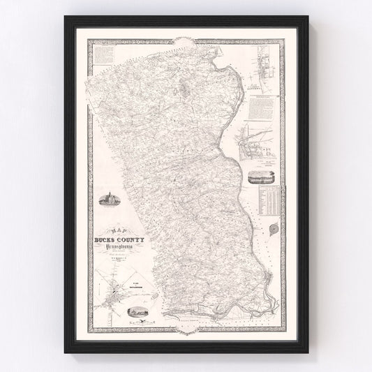 Vintage map of Bucks County, Pennsylvania, 1850