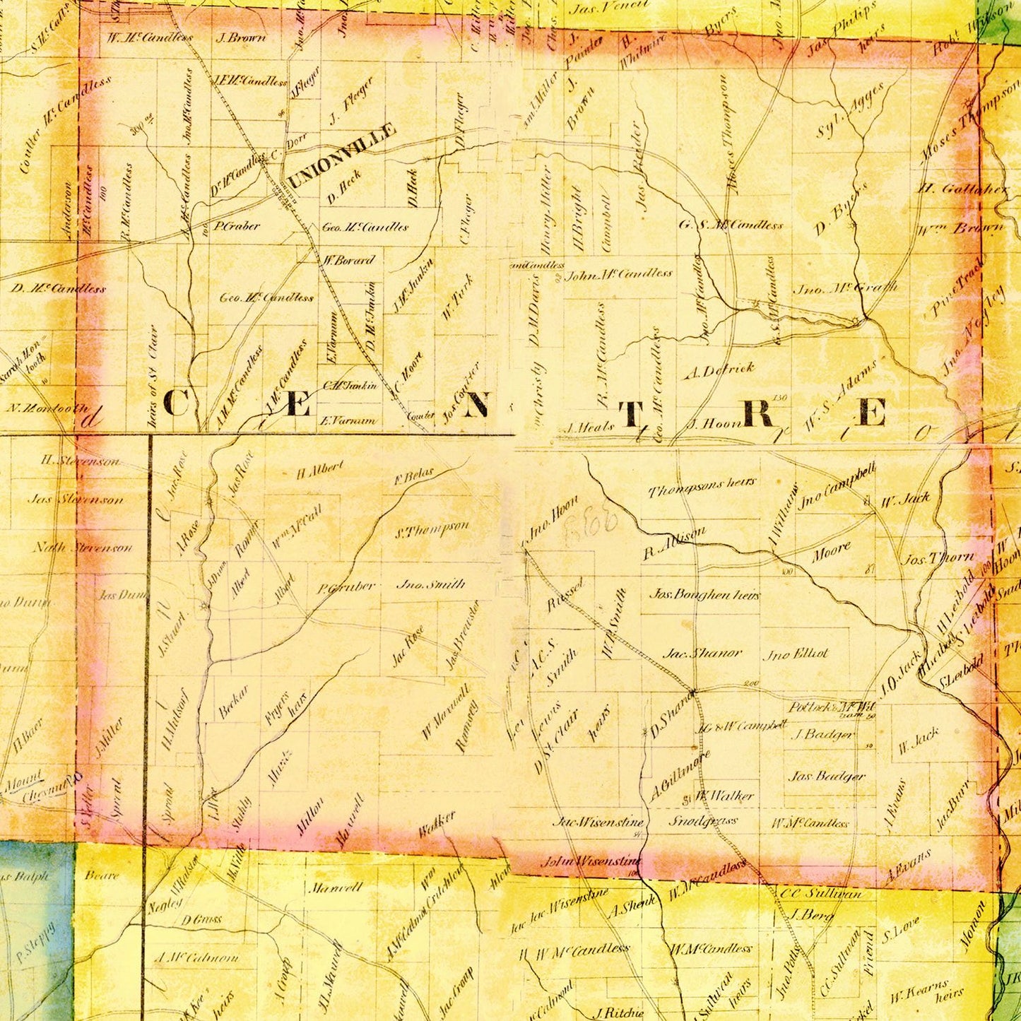Vintage Map of Butler County, Pennsylvania, 1858