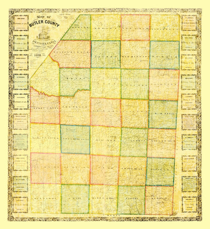 Vintage Map of Butler County, Pennsylvania, 1858