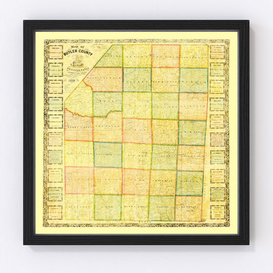 Vintage map of Butler County, Pennsylvania, 1858, digitally restored