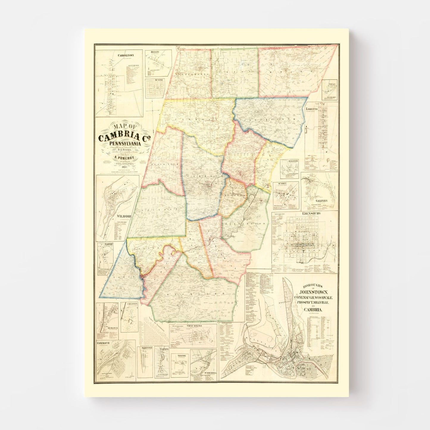 Vintage Map of Cambria County, Pennsylvania, 1867